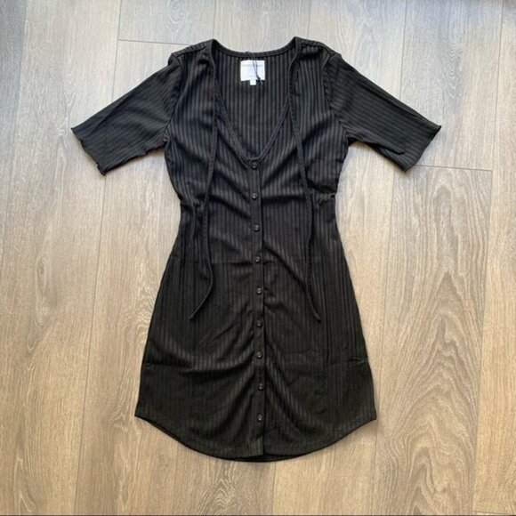 Revolve Privacy Please Prentiss Mini Dress Bodycon Rib Knit Tie detail Black XS - Picture 6 of 14